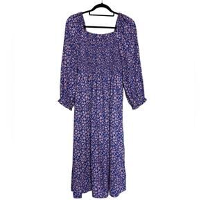 J. Crew Factory Floral Smocked Midi Dress in Polished Azurite Ivory - Size S